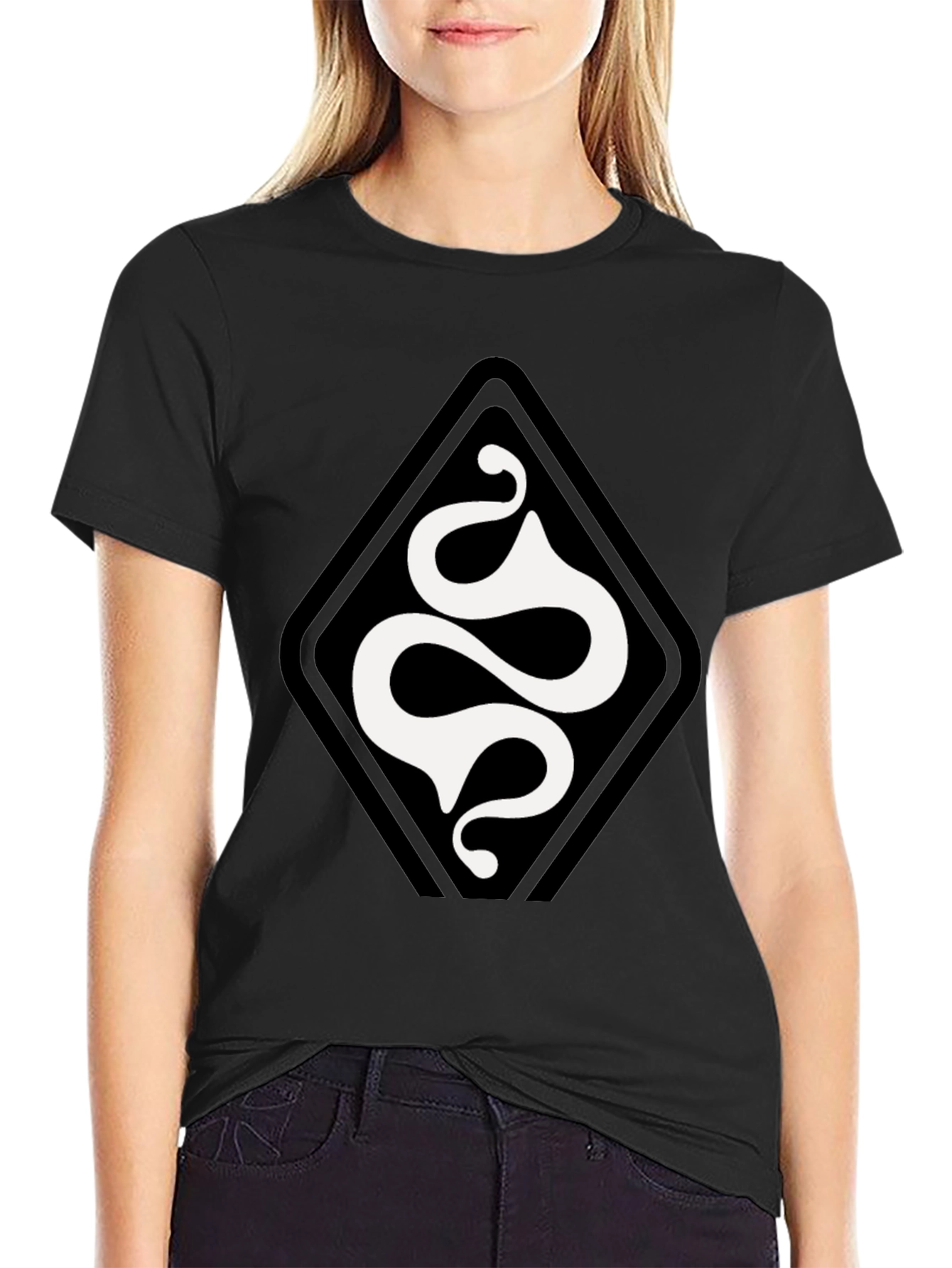 Stylish Black T-Shirt with Diamond Snake Design