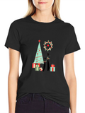 Holiday Cat T-Shirt: Christmas Tree & Wreath Design