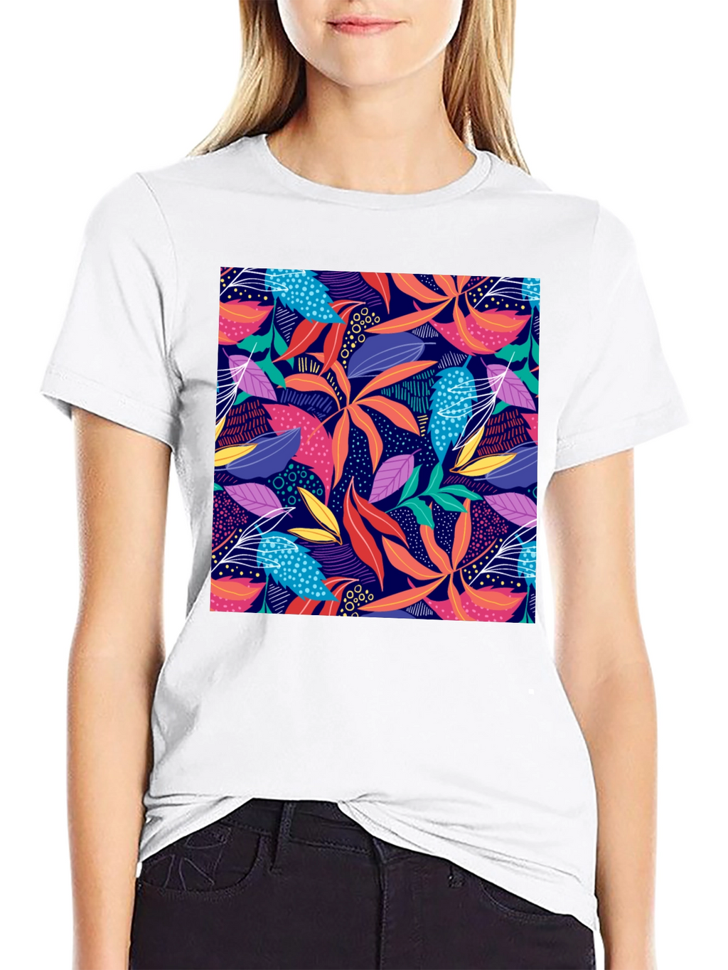 Vibrant Floral Print Black T-Shirt