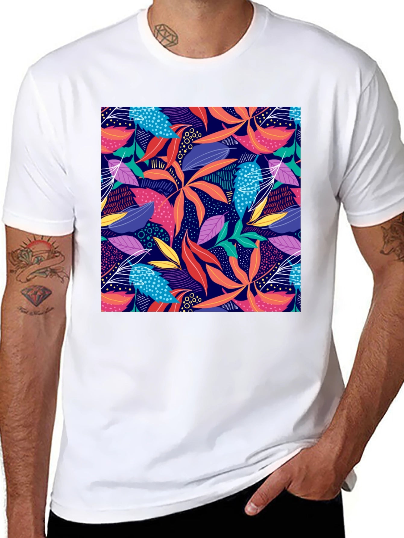 Vibrant Floral Print Black T-Shirt