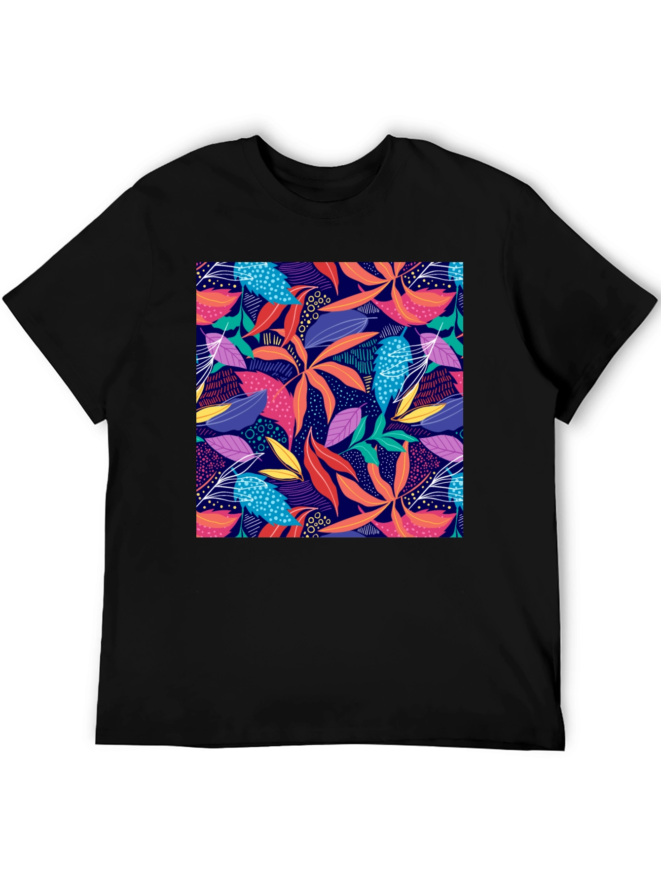 Vibrant Floral Print Black T-Shirt