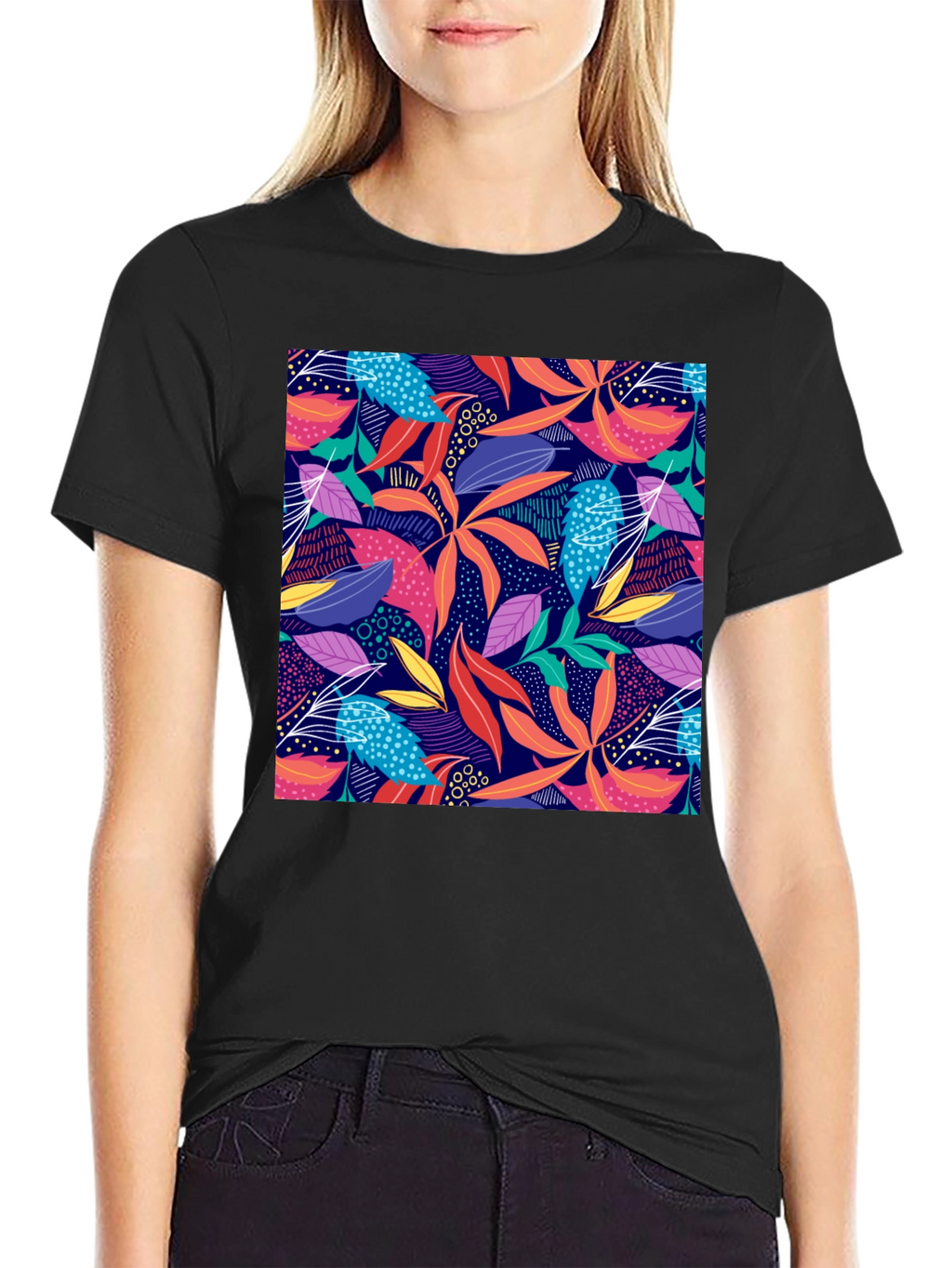 Vibrant Floral Print Black T-Shirt
