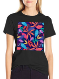 Vibrant Floral Print Black T-Shirt