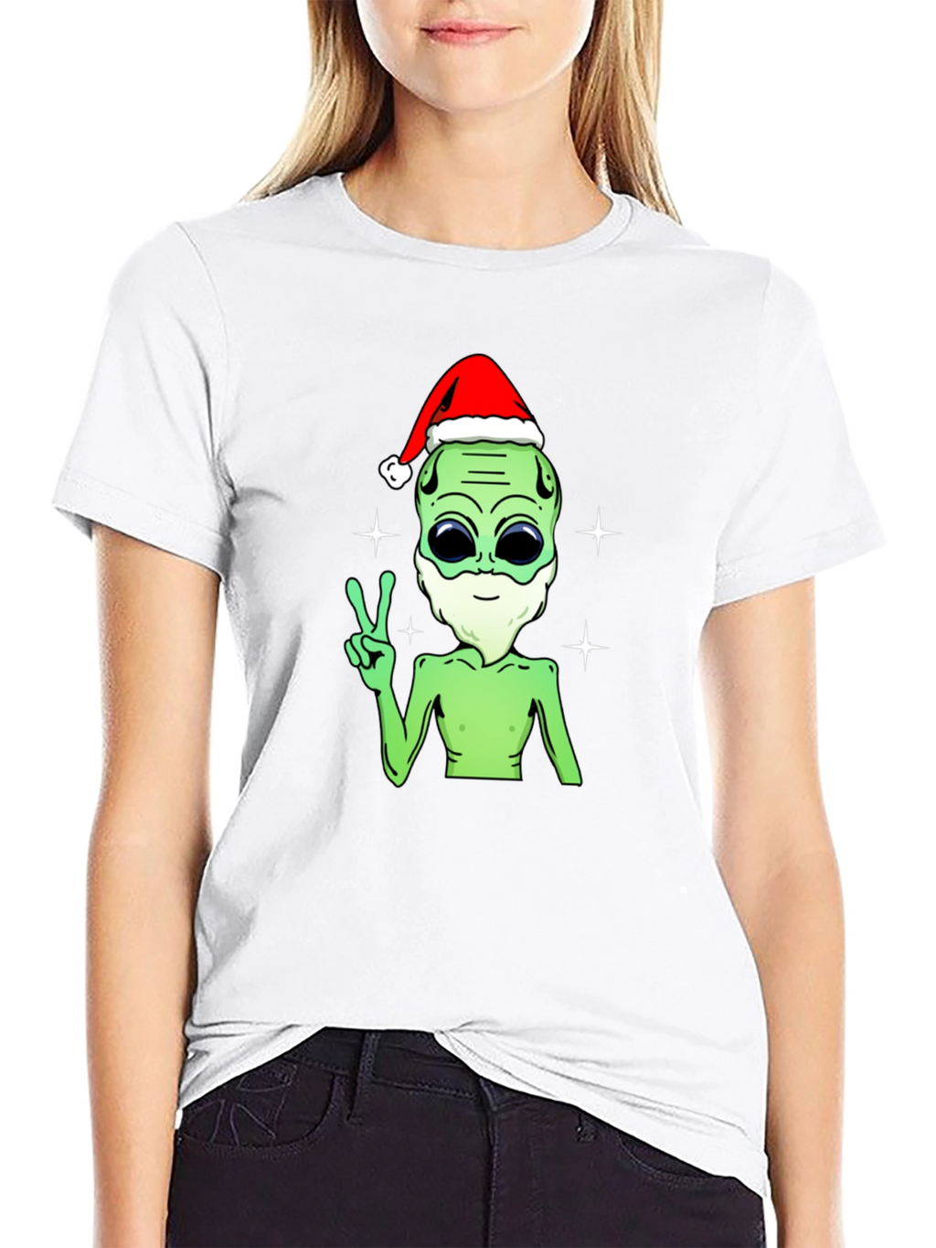Festive Alien T-Shirt - Peace Love and Holiday Cheer!