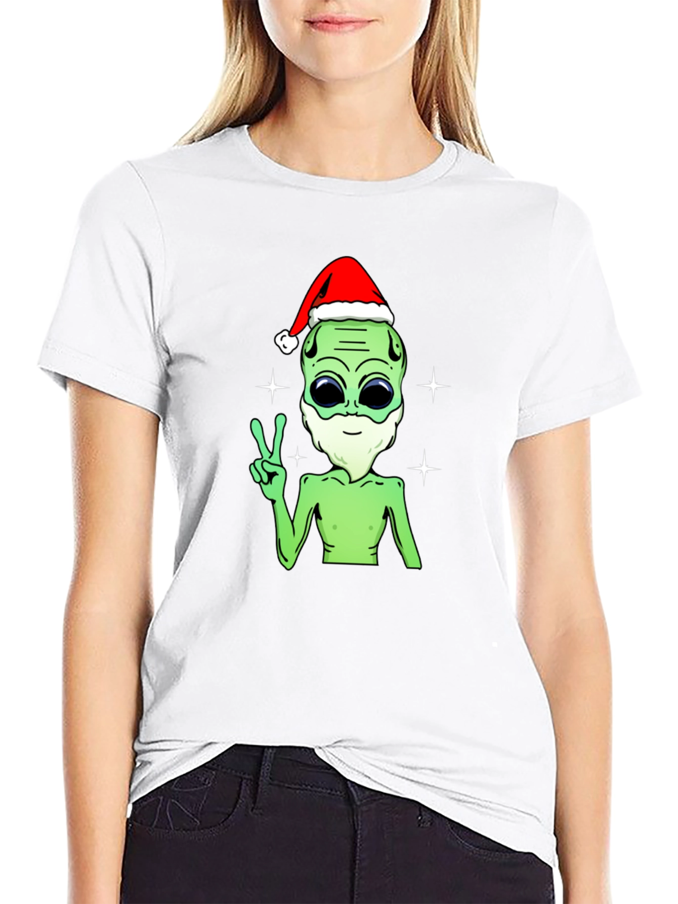 Festive Alien T-Shirt - Peace Love and Holiday Cheer!