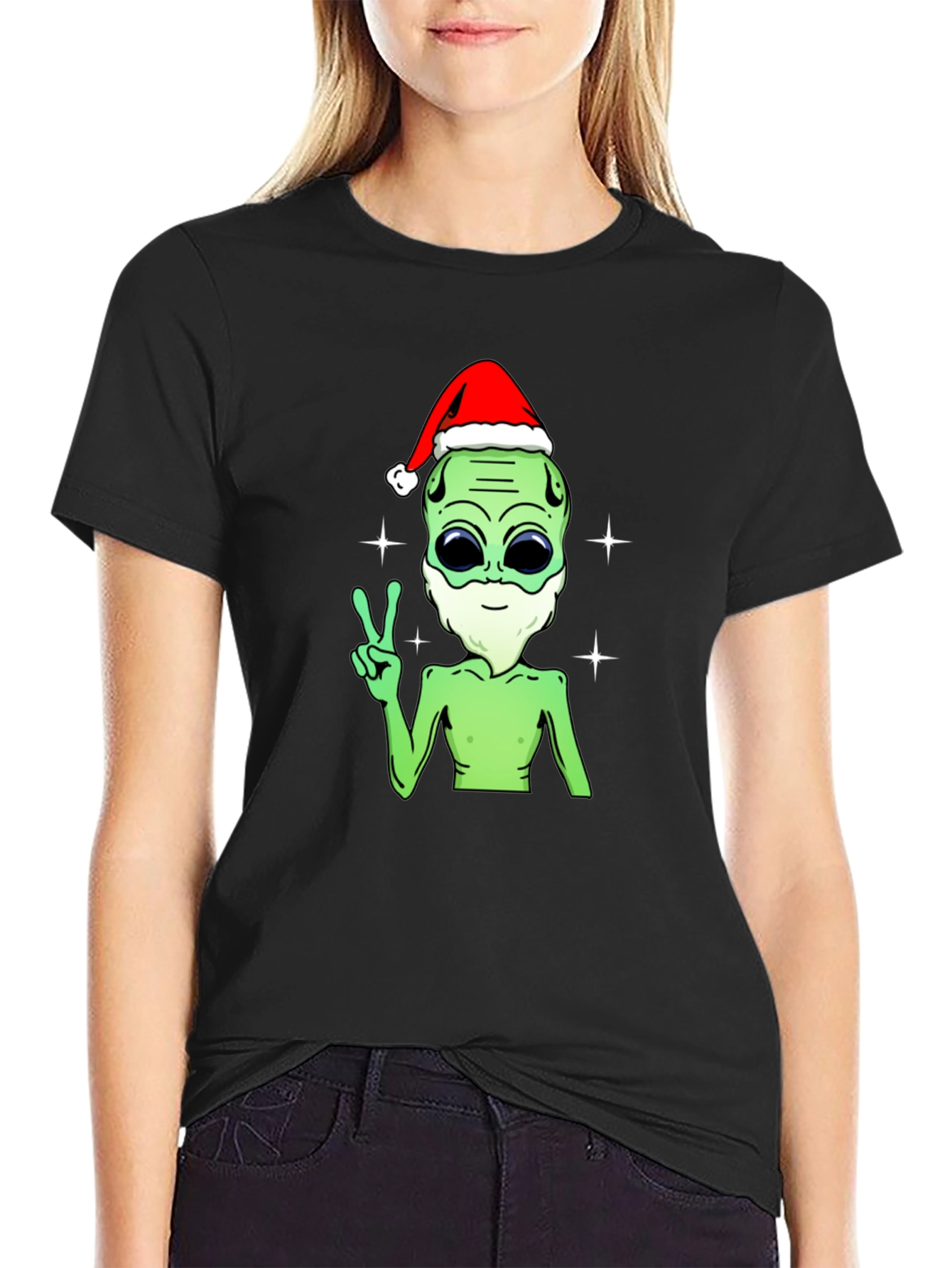 Festive Alien T-Shirt - Peace Love and Holiday Cheer!
