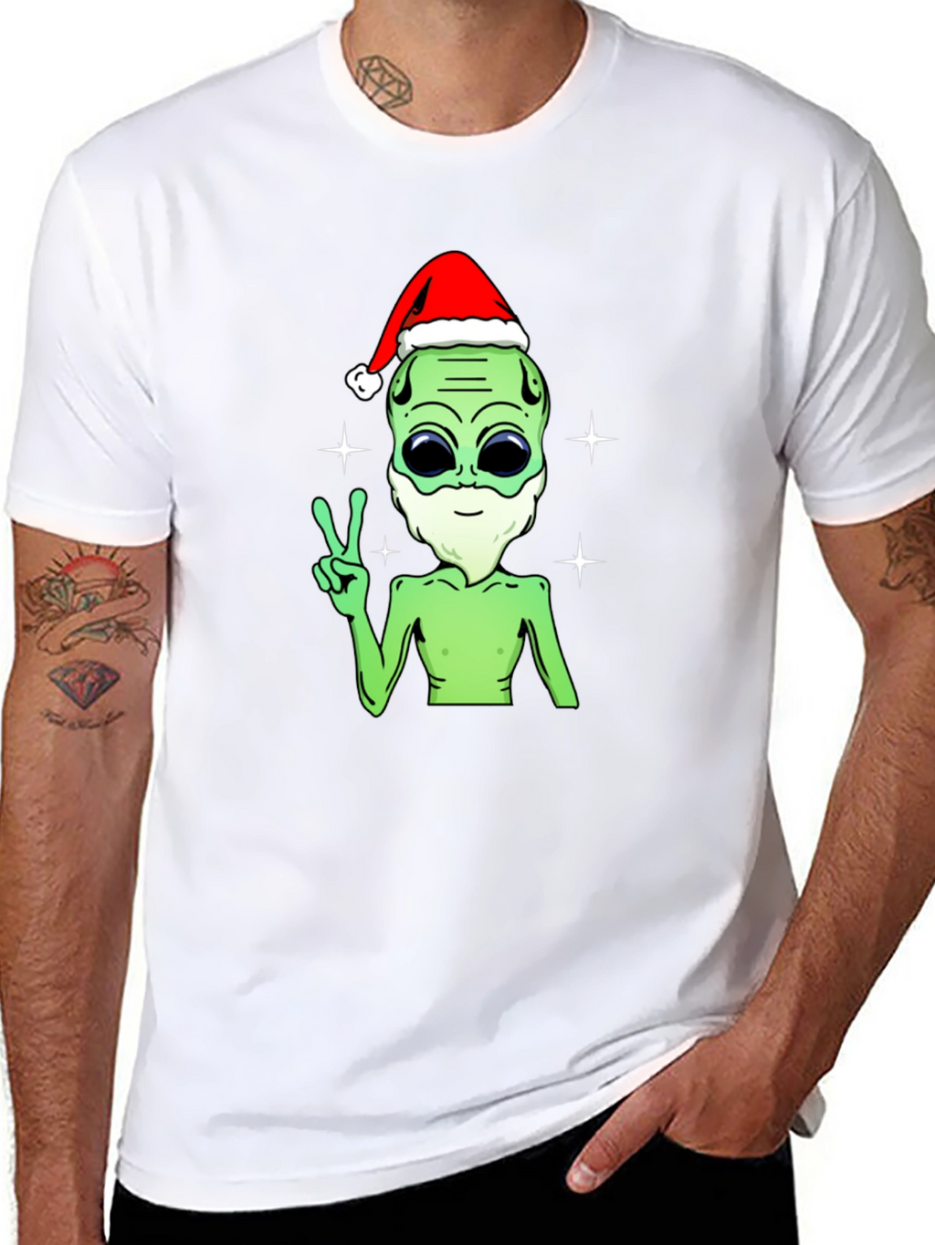 Festive Alien T-Shirt - Peace Love and Holiday Cheer!