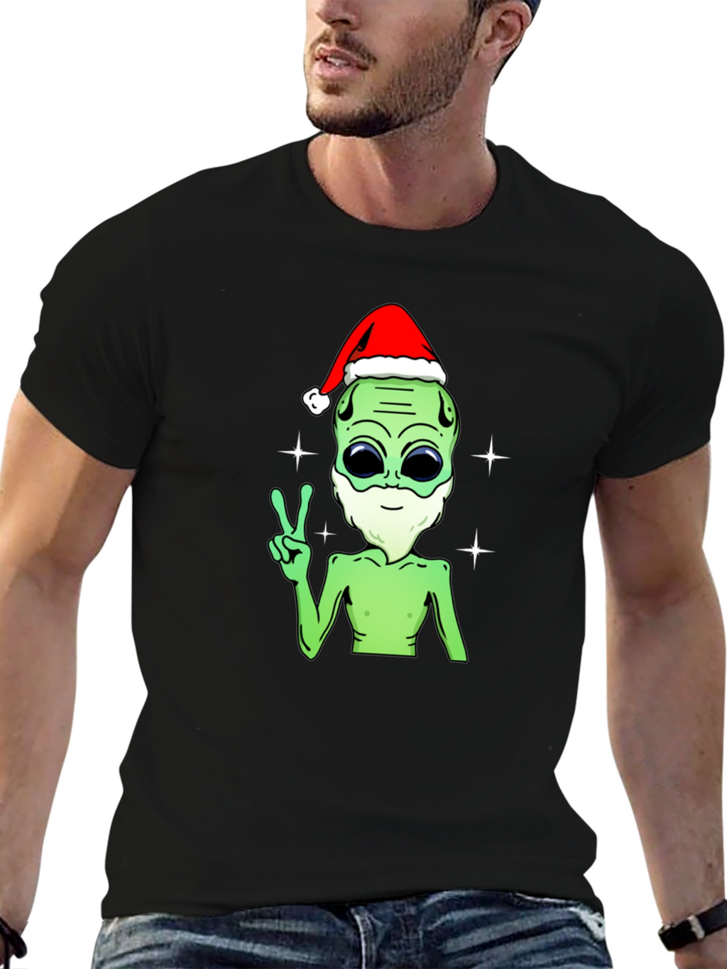 Festive Alien T-Shirt - Peace Love and Holiday Cheer!