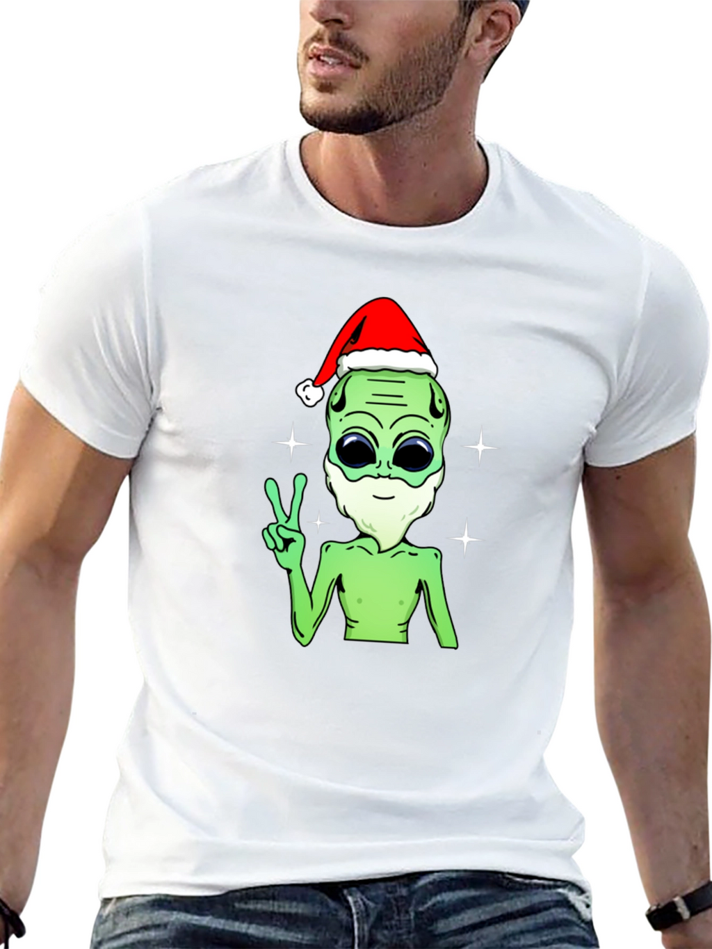 Festive Alien T-Shirt - Peace Love and Holiday Cheer!