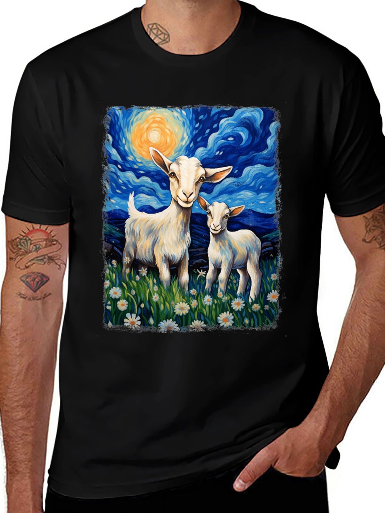 Goat Starry Night T-Shirt | Whimsical Art Tee