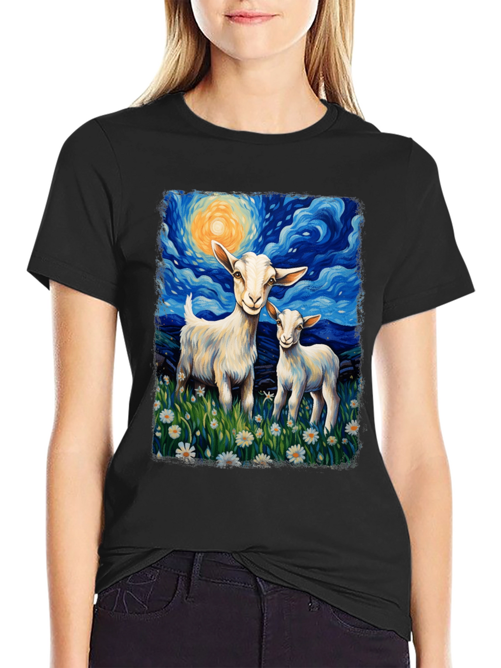 Goat Starry Night T-Shirt | Whimsical Art Tee