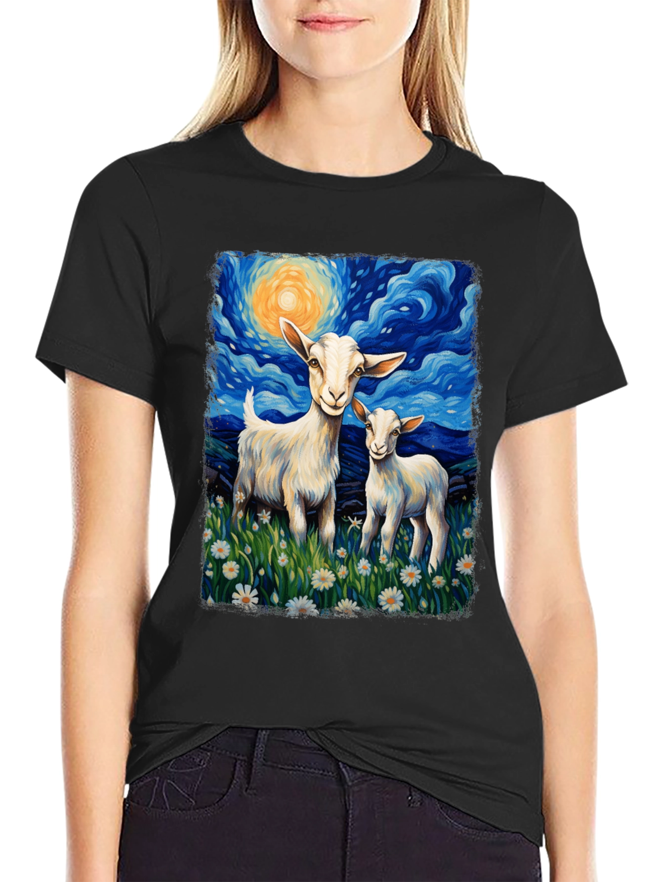 Goat Starry Night T-Shirt | Whimsical Art Tee