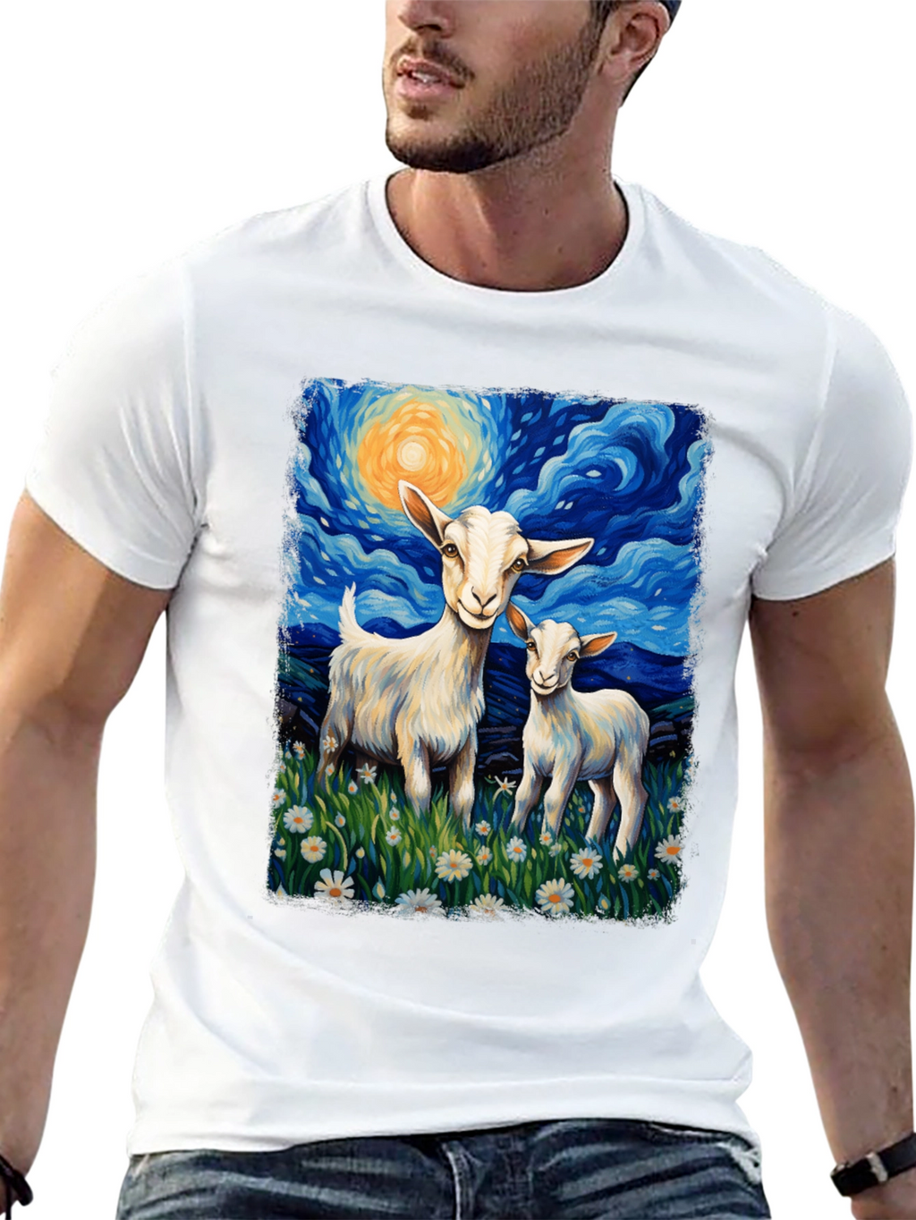 Goat Starry Night T-Shirt | Whimsical Art Tee