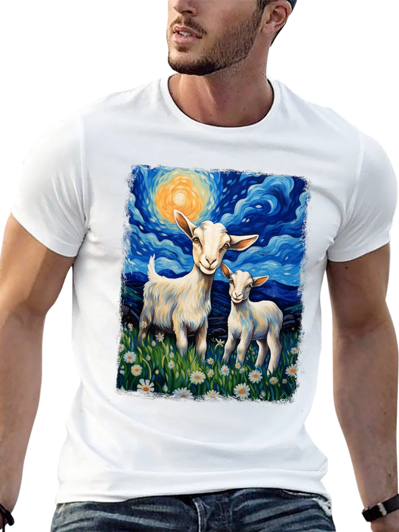 Goat Starry Night T-Shirt | Whimsical Art Tee