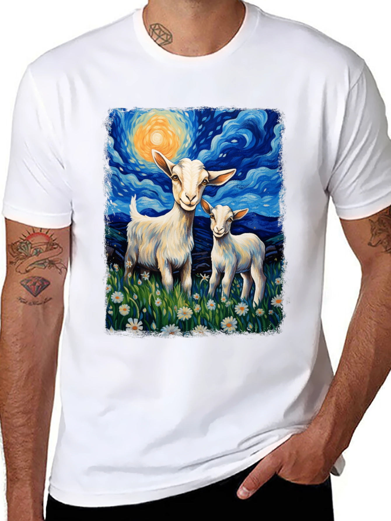 Goat Starry Night T-Shirt | Whimsical Art Tee