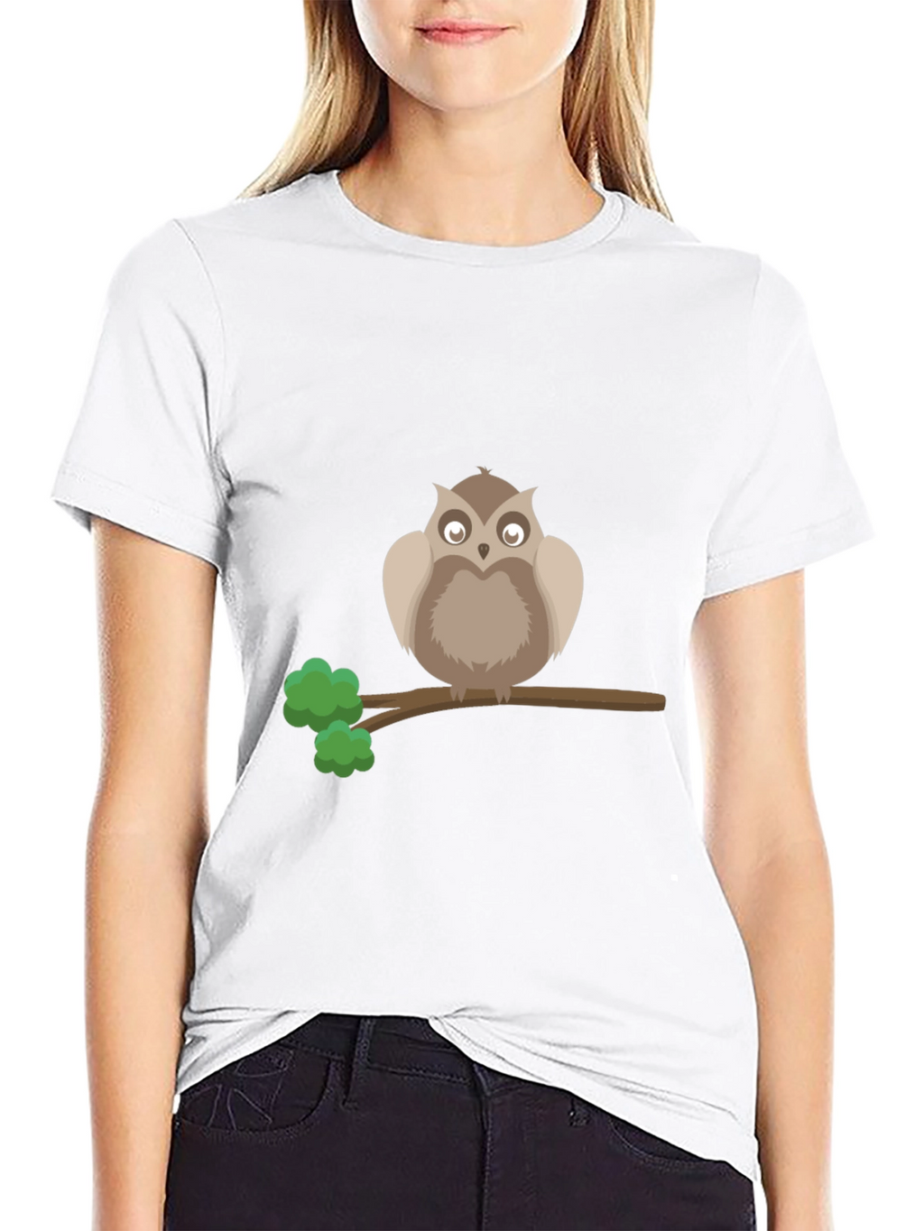 Owl on Branch Graphic Tee - Black Cotton T-Shirt