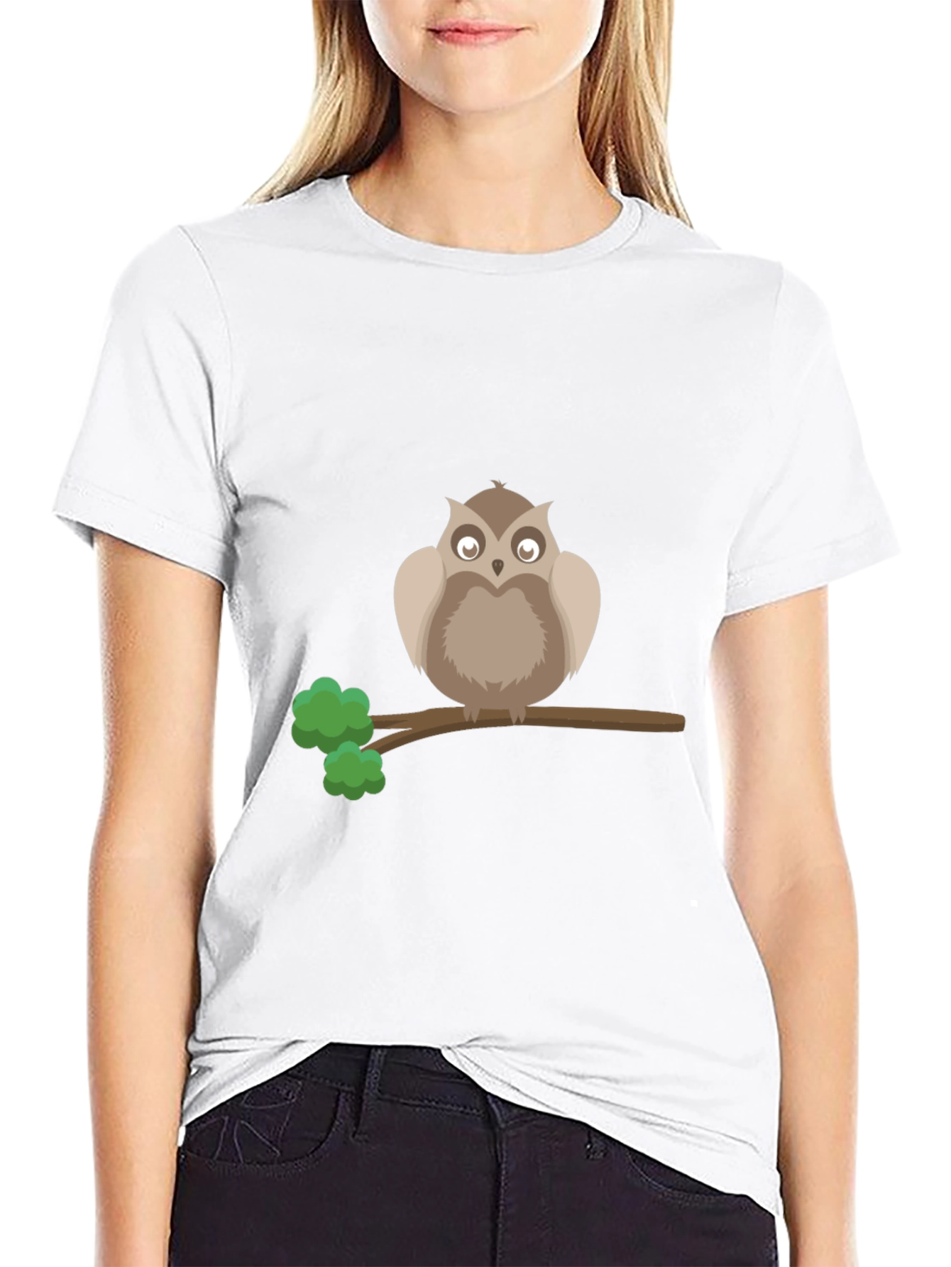 Owl on Branch Graphic Tee - Black Cotton T-Shirt