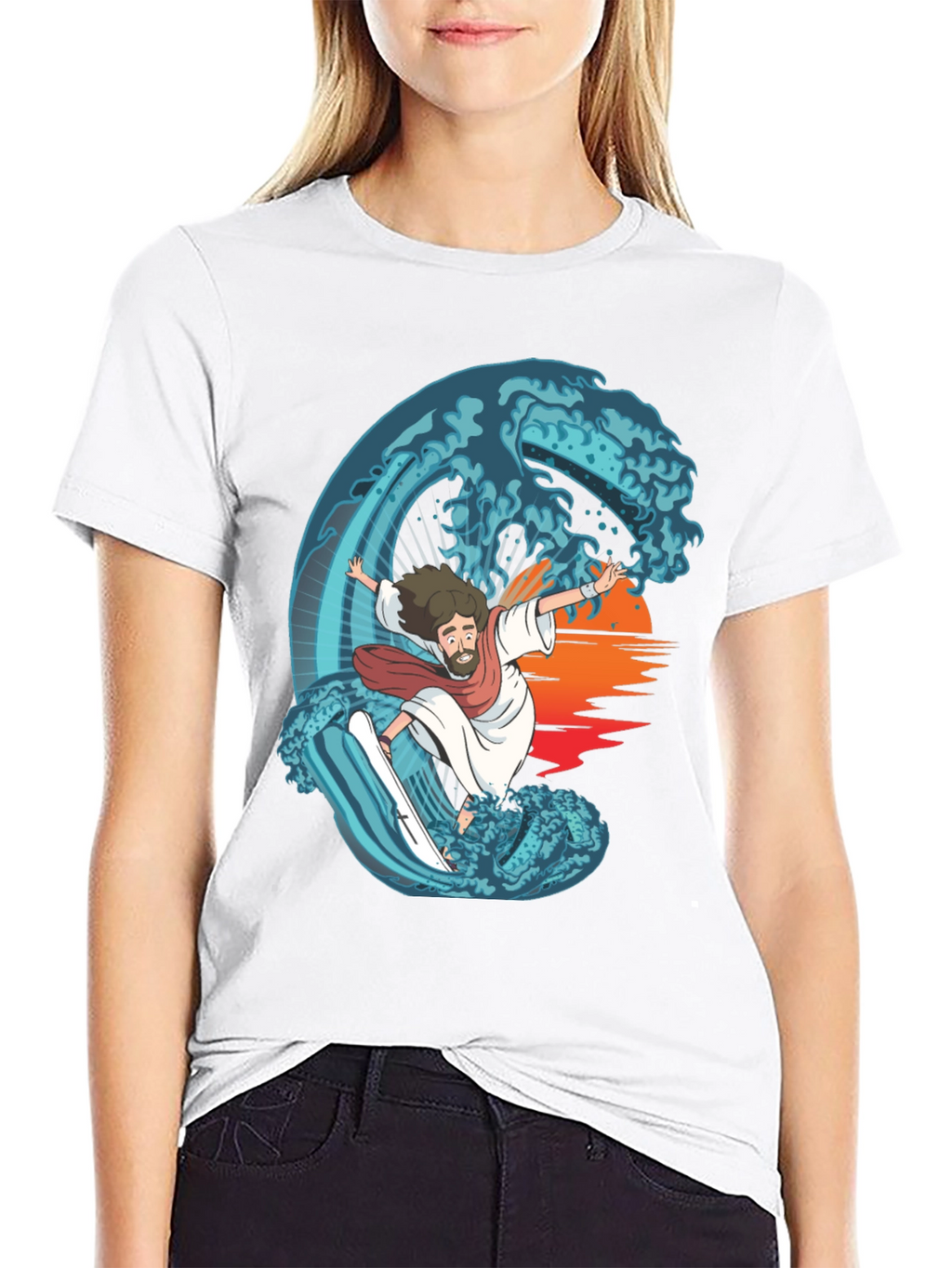 Surfing Jesus Graphic Tee - Ride the Wave!