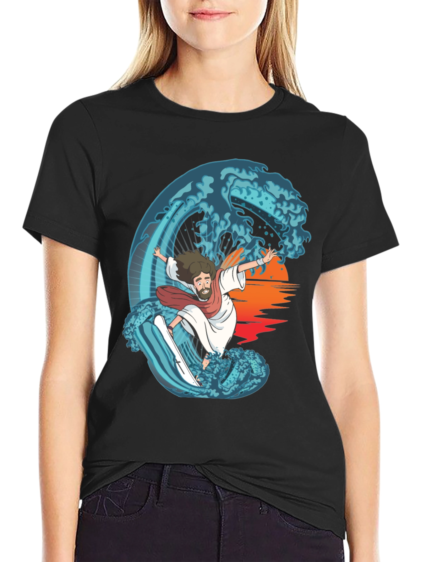 Surfing Jesus Graphic Tee - Ride the Wave!