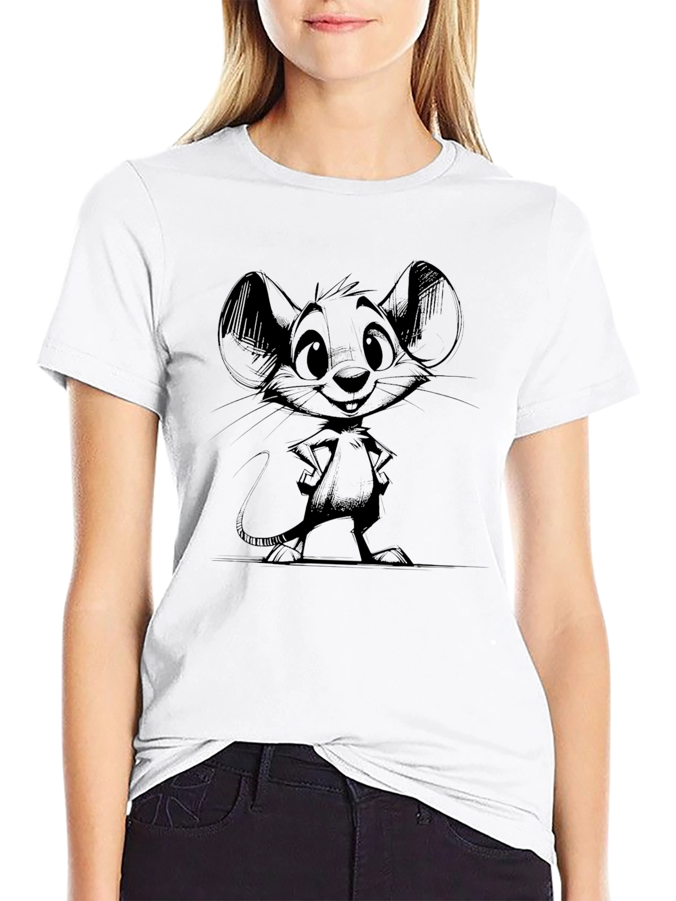 Mouse Sketch Graphic Print Black T-Shirt