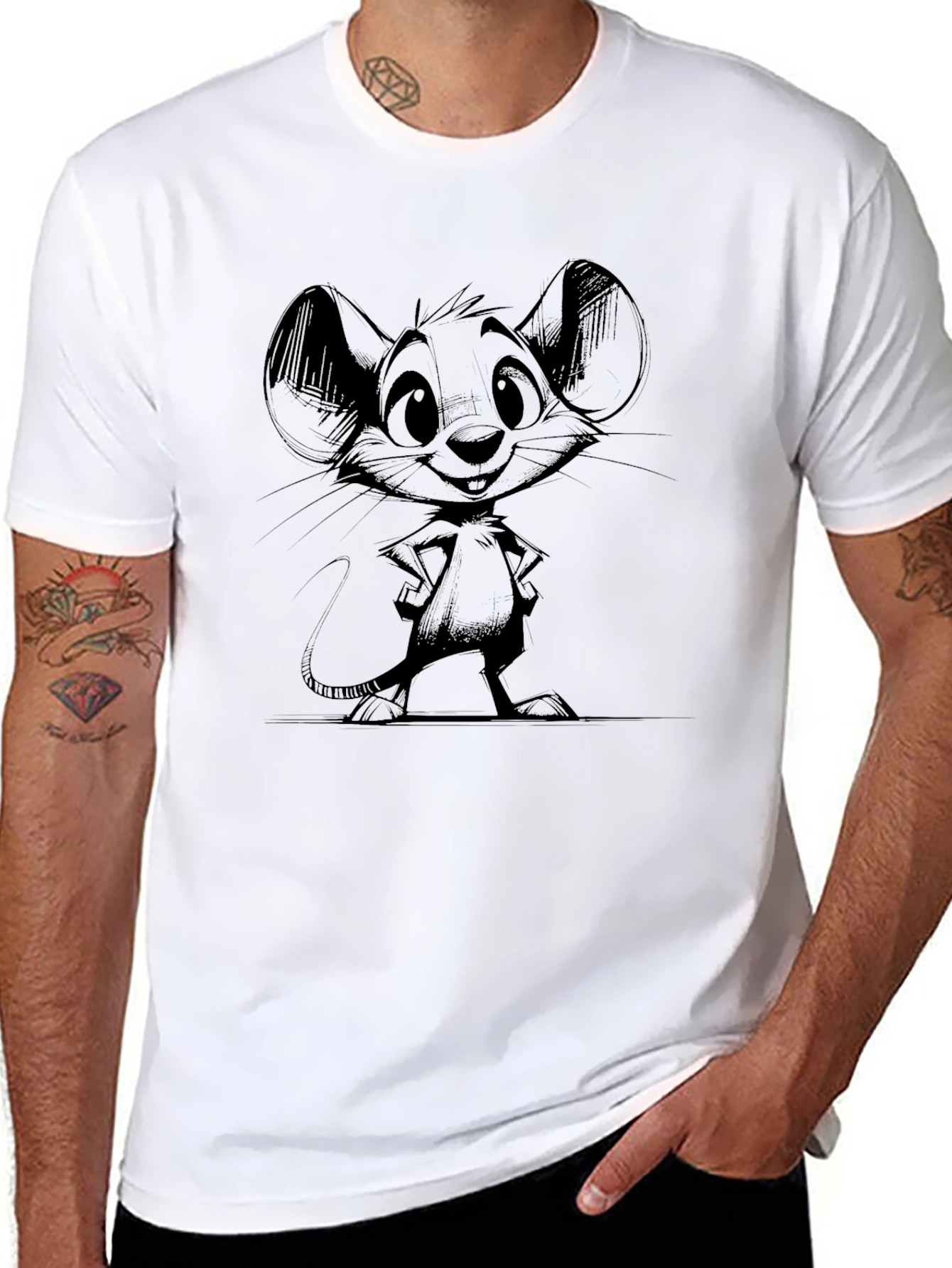 Mouse Sketch Graphic Print Black T-Shirt