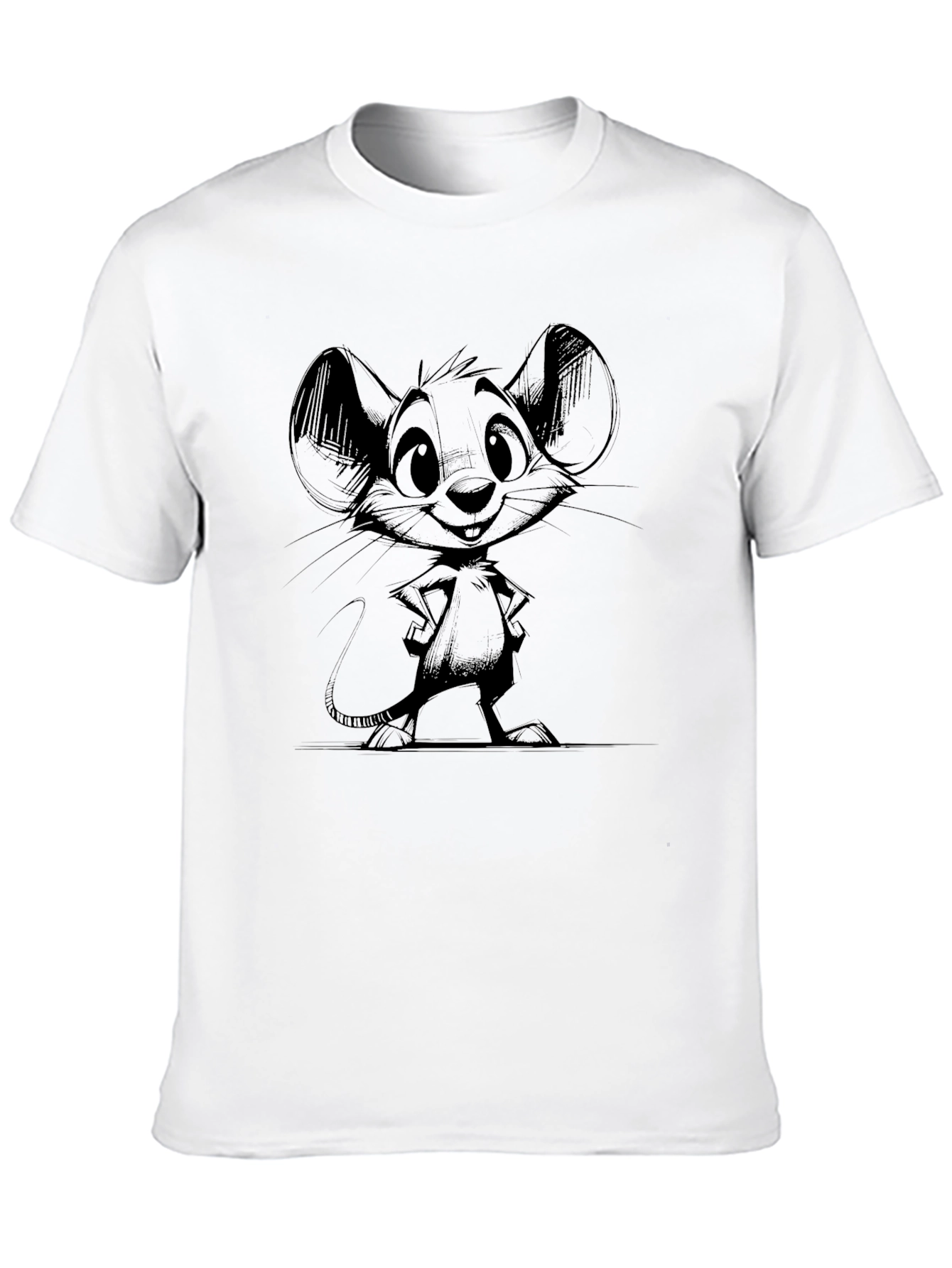 Mouse Sketch Graphic Print Black T-Shirt