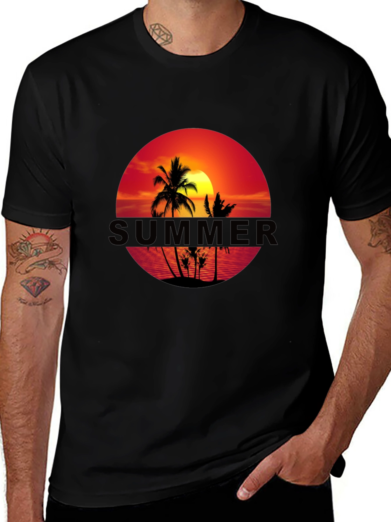 Summer Sunset Graphic Tee - Black Short Sleeve T-Shirt