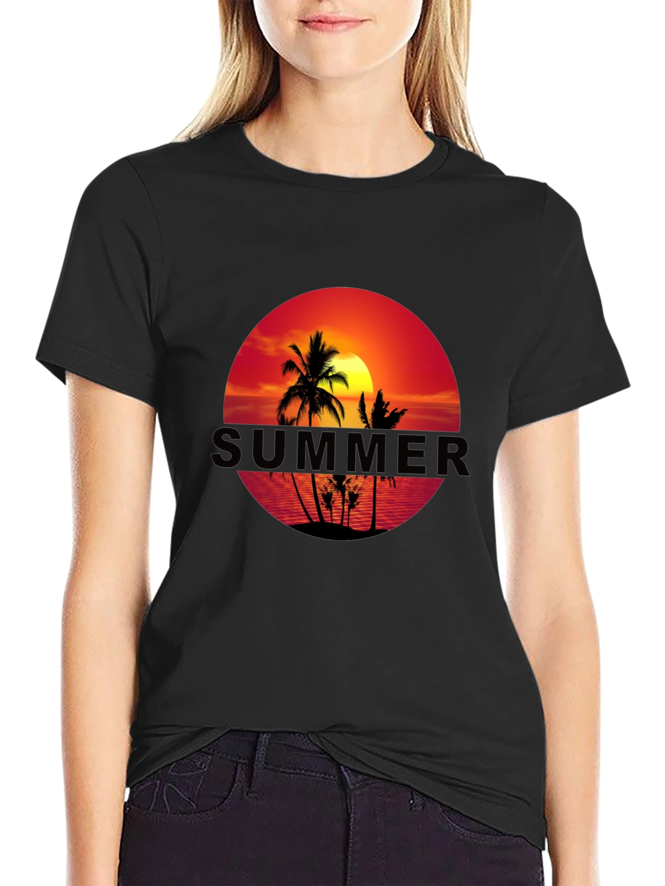 Summer Sunset Graphic Tee - Black Short Sleeve T-Shirt