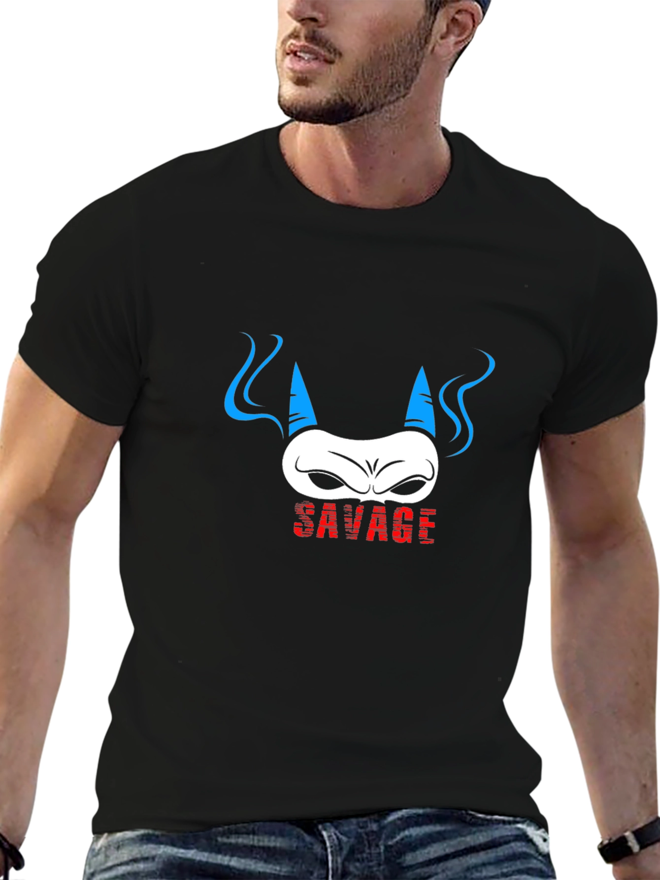 Savage Demon Graphic Print Black T-Shirt