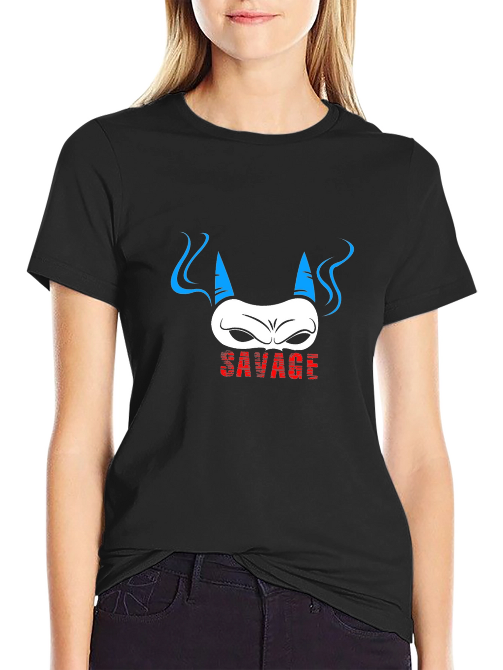 Savage Demon Graphic Print Black T-Shirt