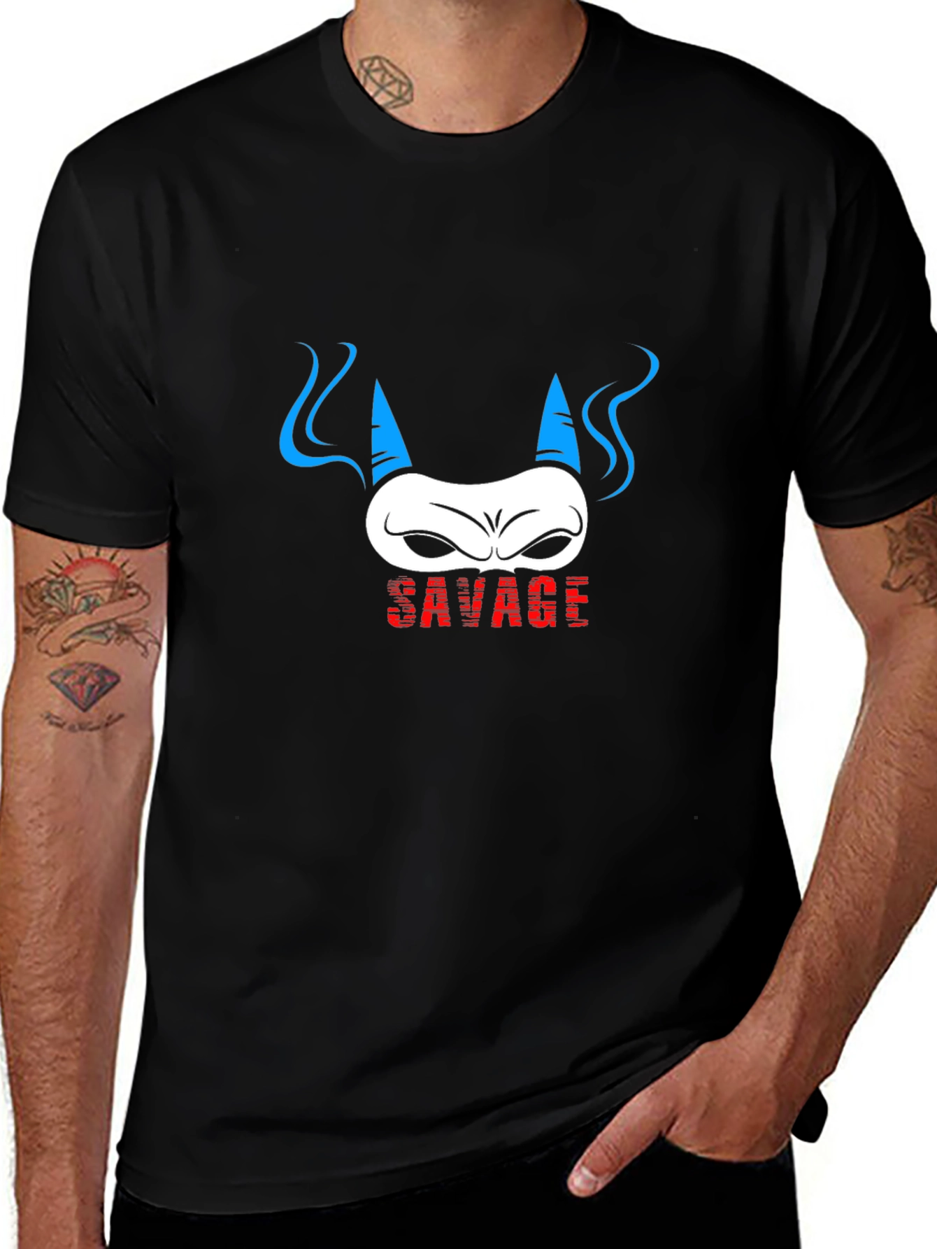 Savage Demon Graphic Print Black T-Shirt