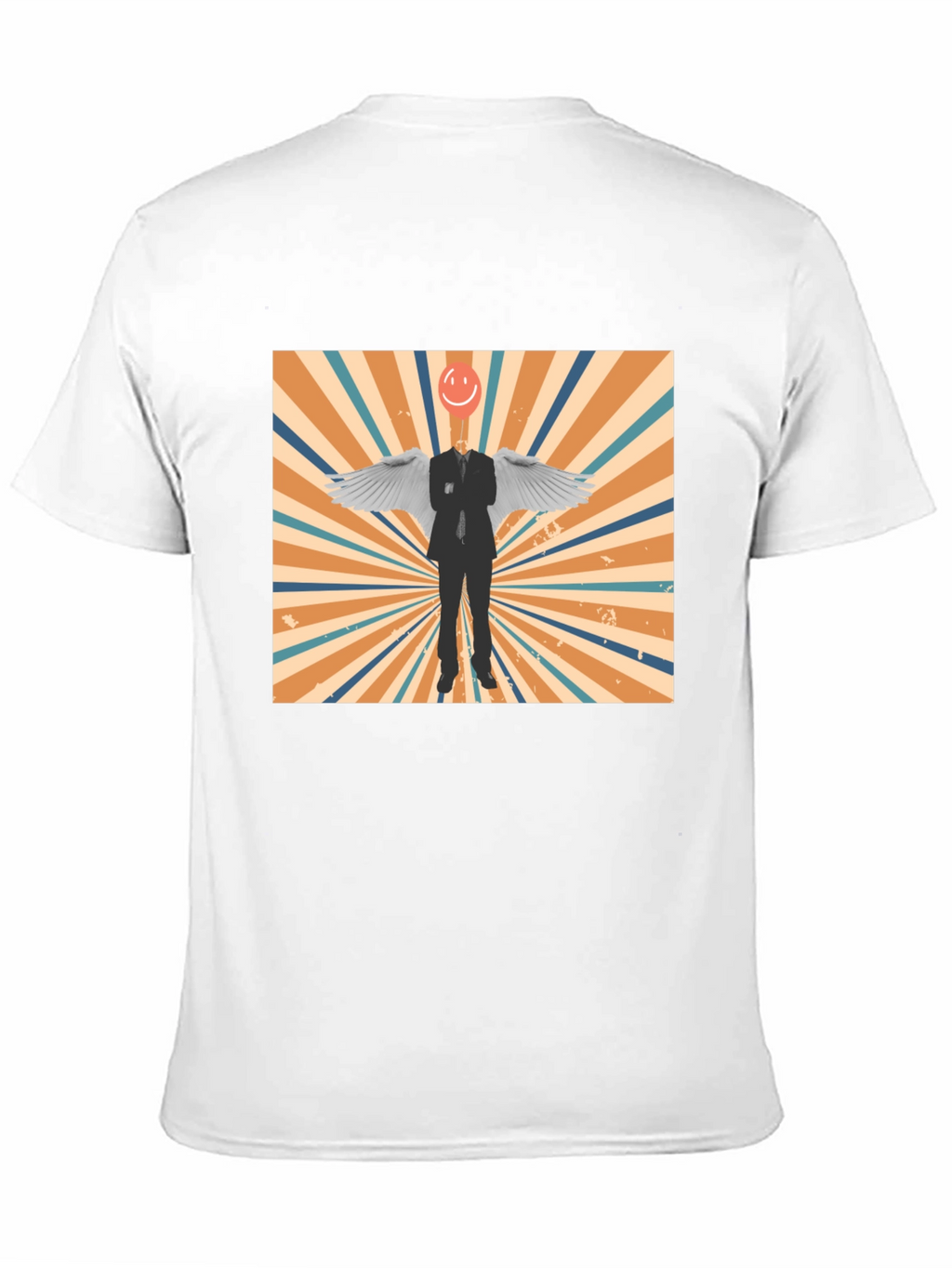 Retro Smiley Angel Wings Graphic Tee - Black