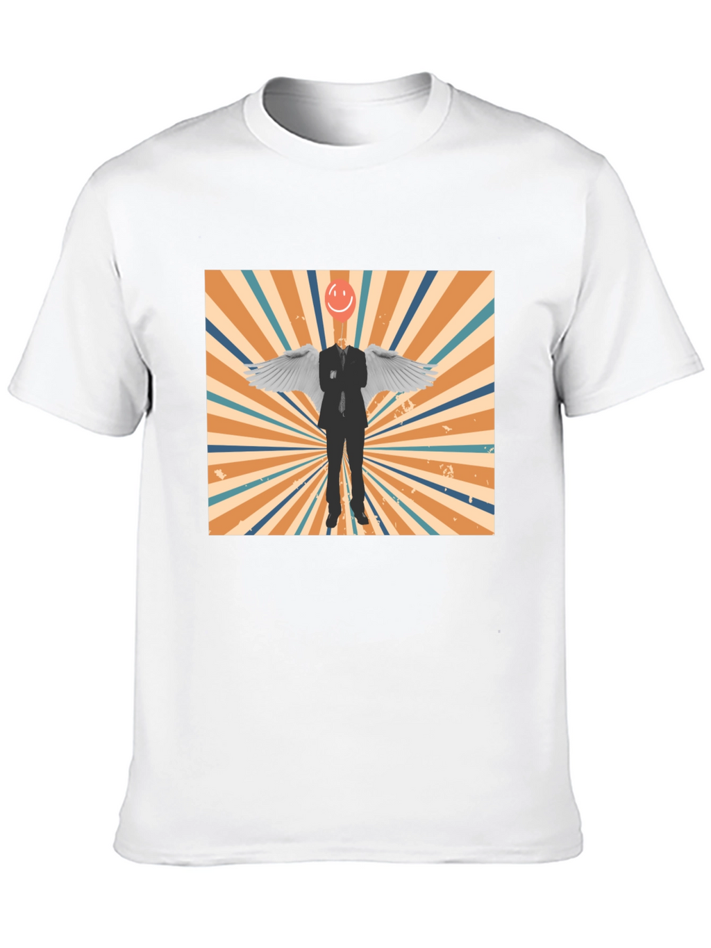 Retro Smiley Angel Wings Graphic Tee - Black