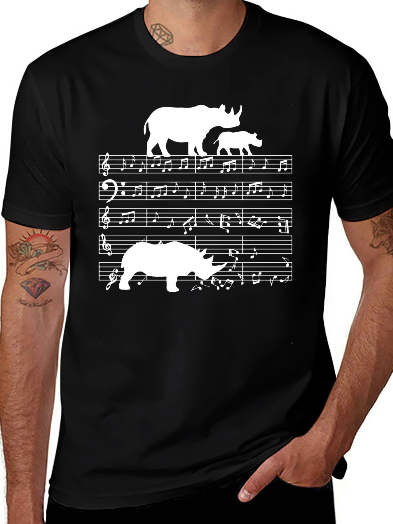 Rhino Music T-Shirt - Black Graphic Tee