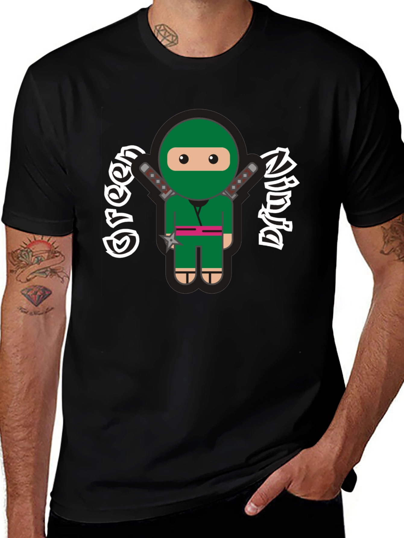 Green Ninja Cartoon Graphic T-Shirt