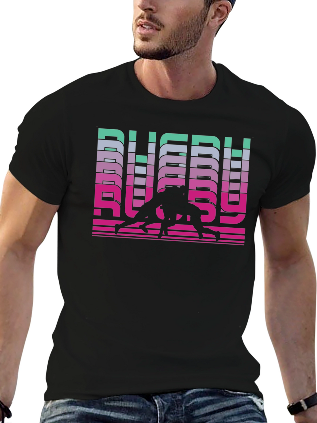 Rugby Retro Graphic T-Shirt - Black
