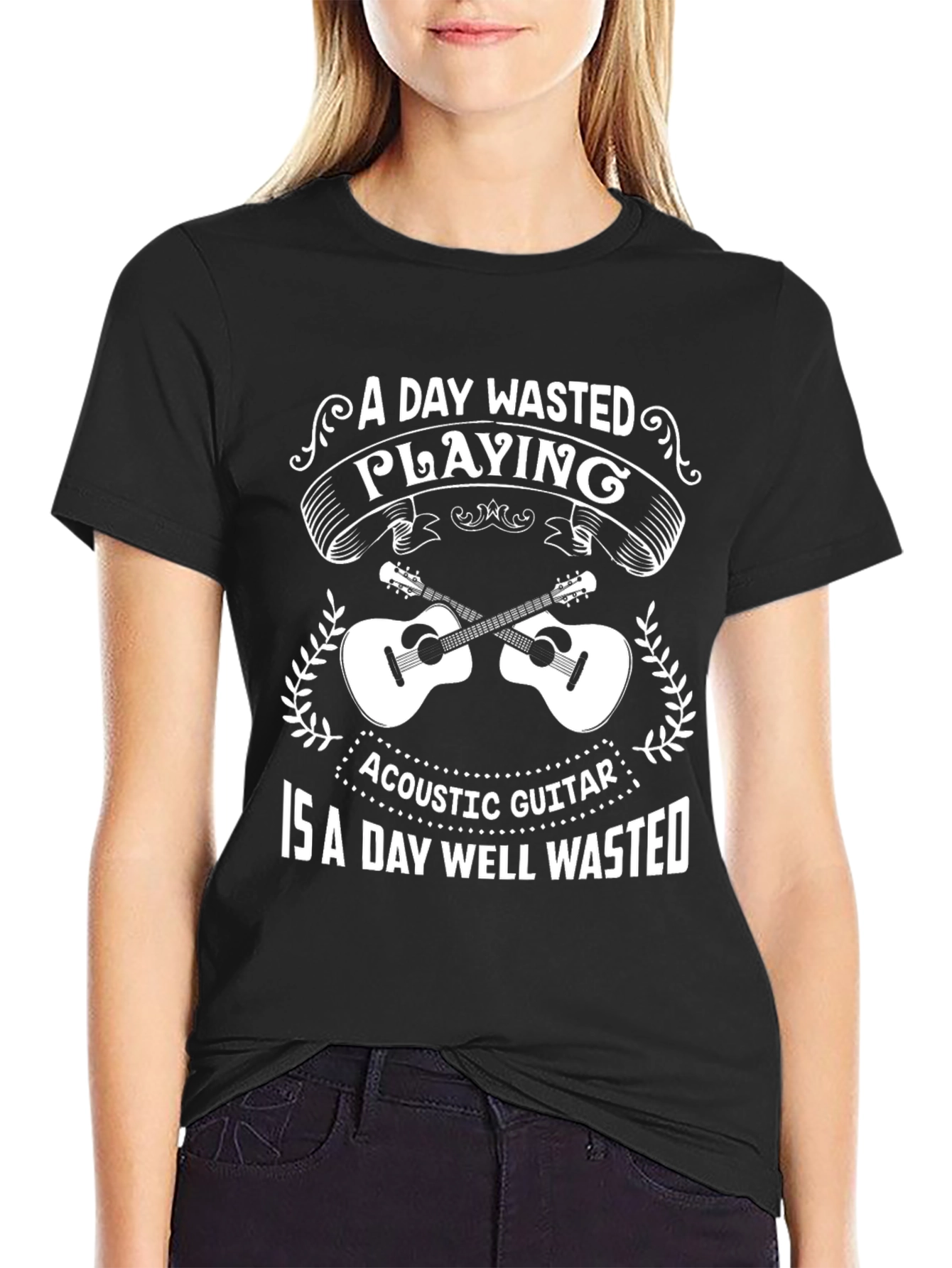 Acoustic Guitar Fan T-Shirt - Wasted Playing is Well Wasted