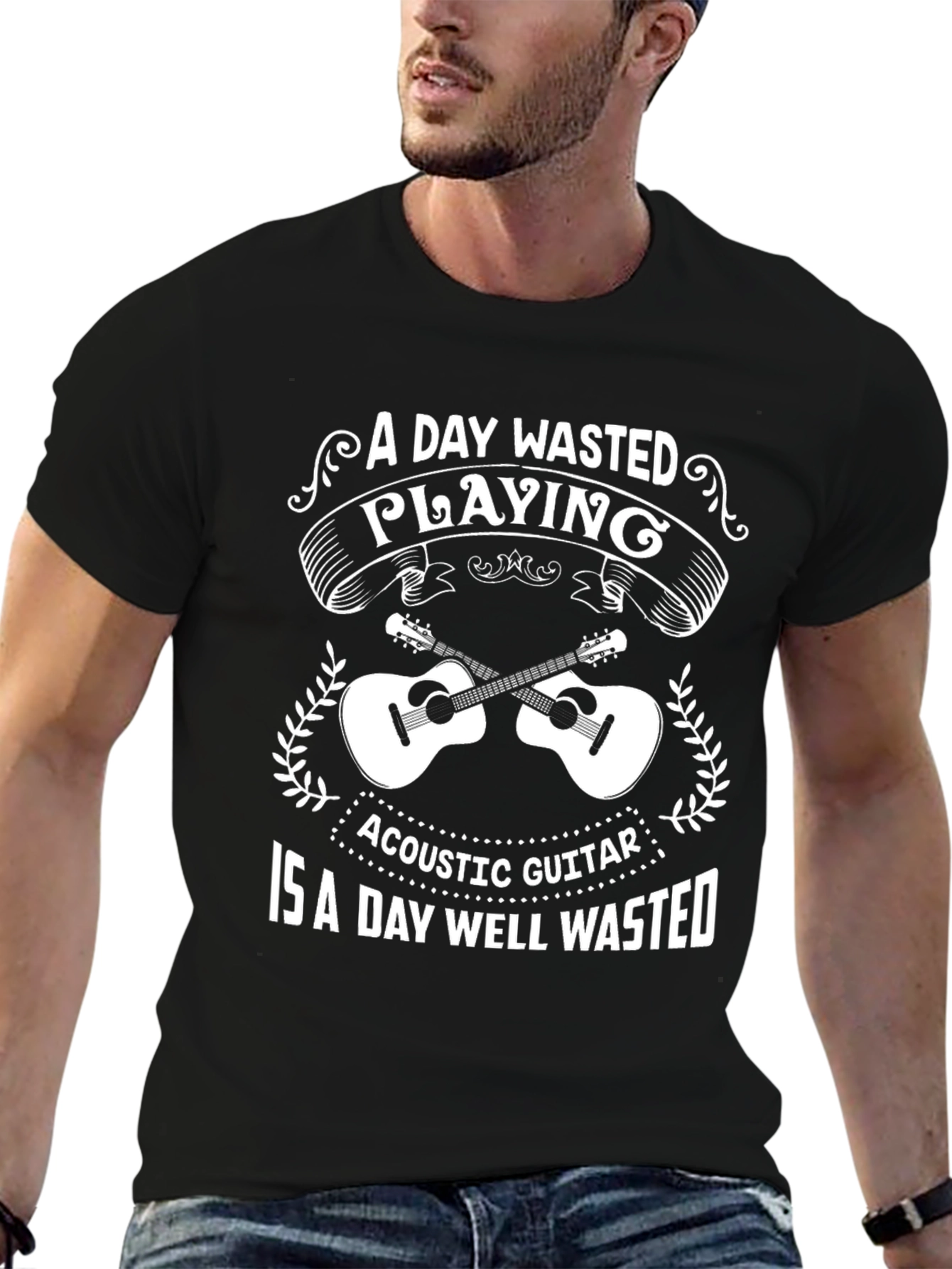 Acoustic Guitar Fan T-Shirt - Wasted Playing is Well Wasted