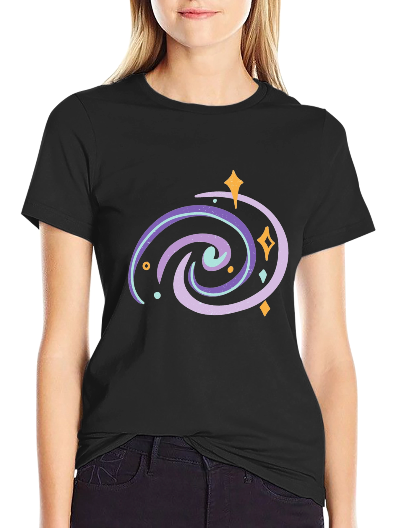 Galaxy Swirl Graphic Tee - Black Casual T-Shirt