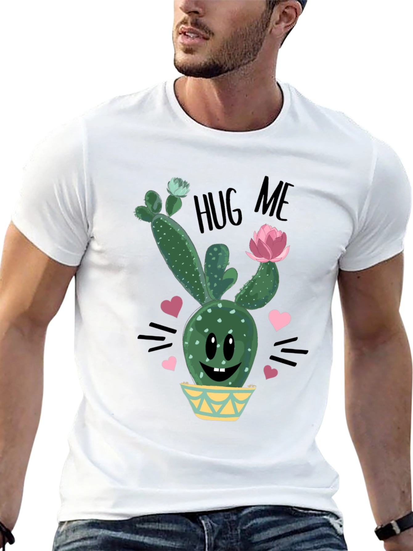 Cute Cactus Hug Me Graphic T-Shirt