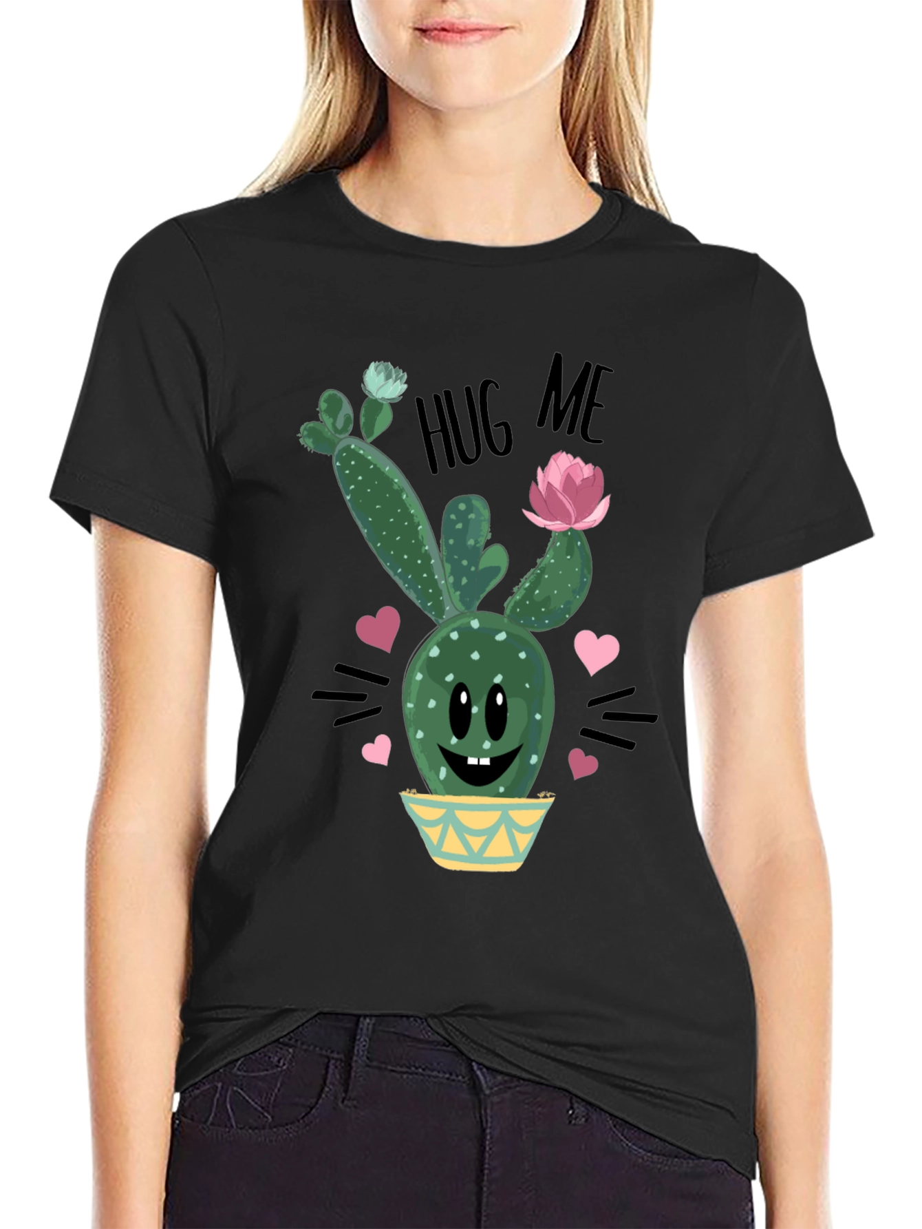 Cute Cactus Hug Me Graphic T-Shirt