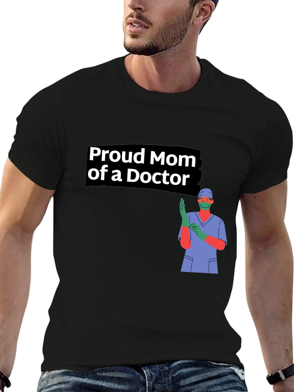 Proud Mom of a Doctor Black T-Shirt