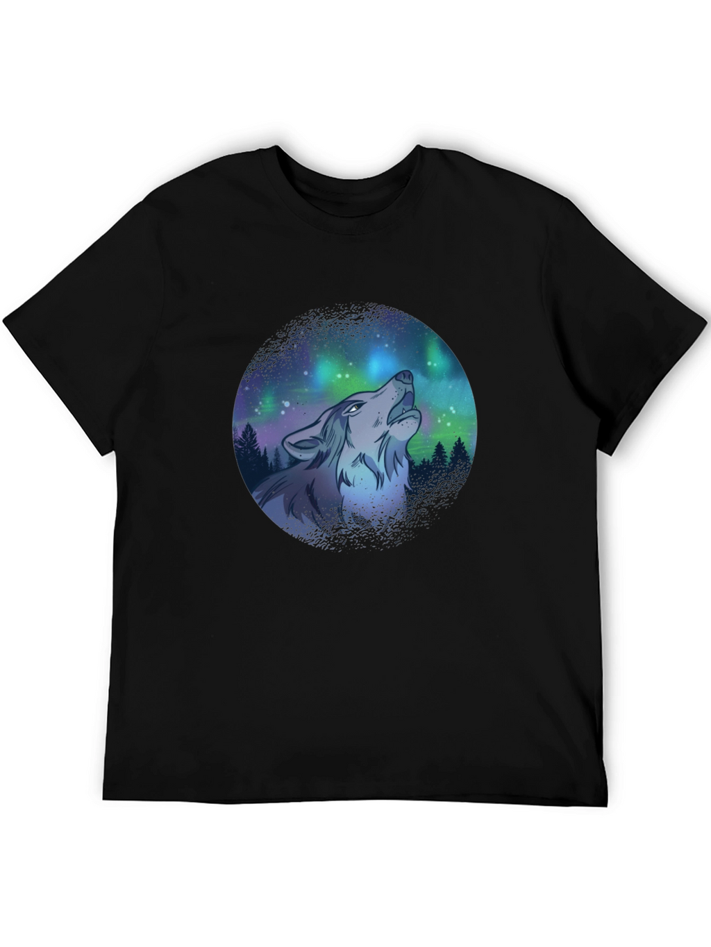 Wolf Howl Aurora Borealis T-Shirt - Black