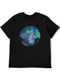 Wolf Howl Aurora Borealis T-Shirt - Black