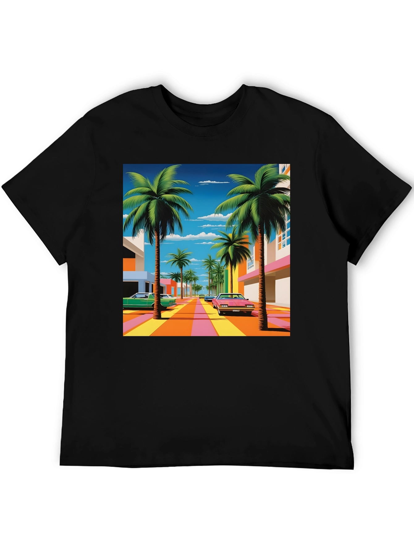 Vaporwave Palm Trees Graphic Tee - Retro Miami Vice Style
