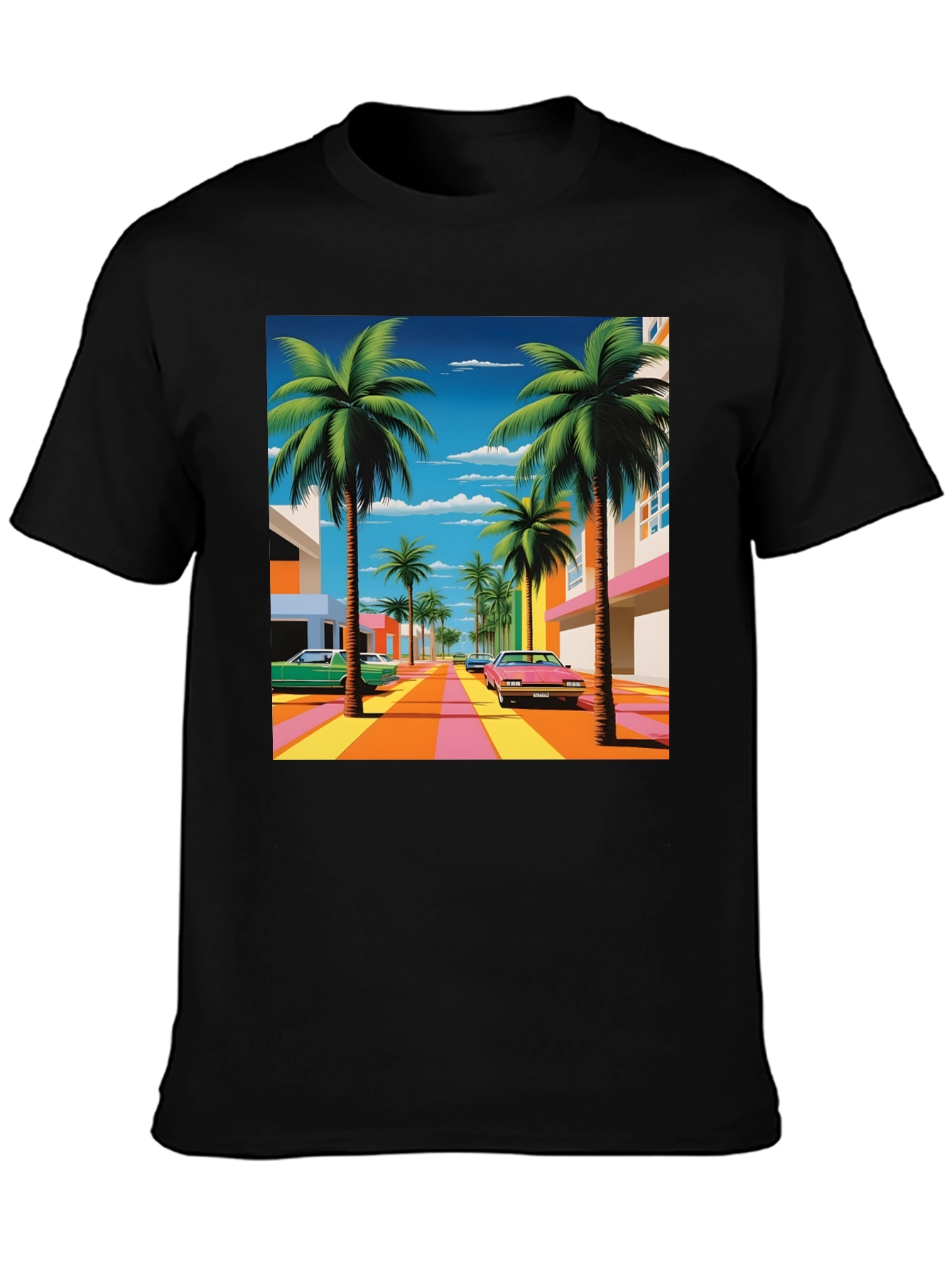 Vaporwave Palm Trees Graphic Tee - Retro Miami Vice Style