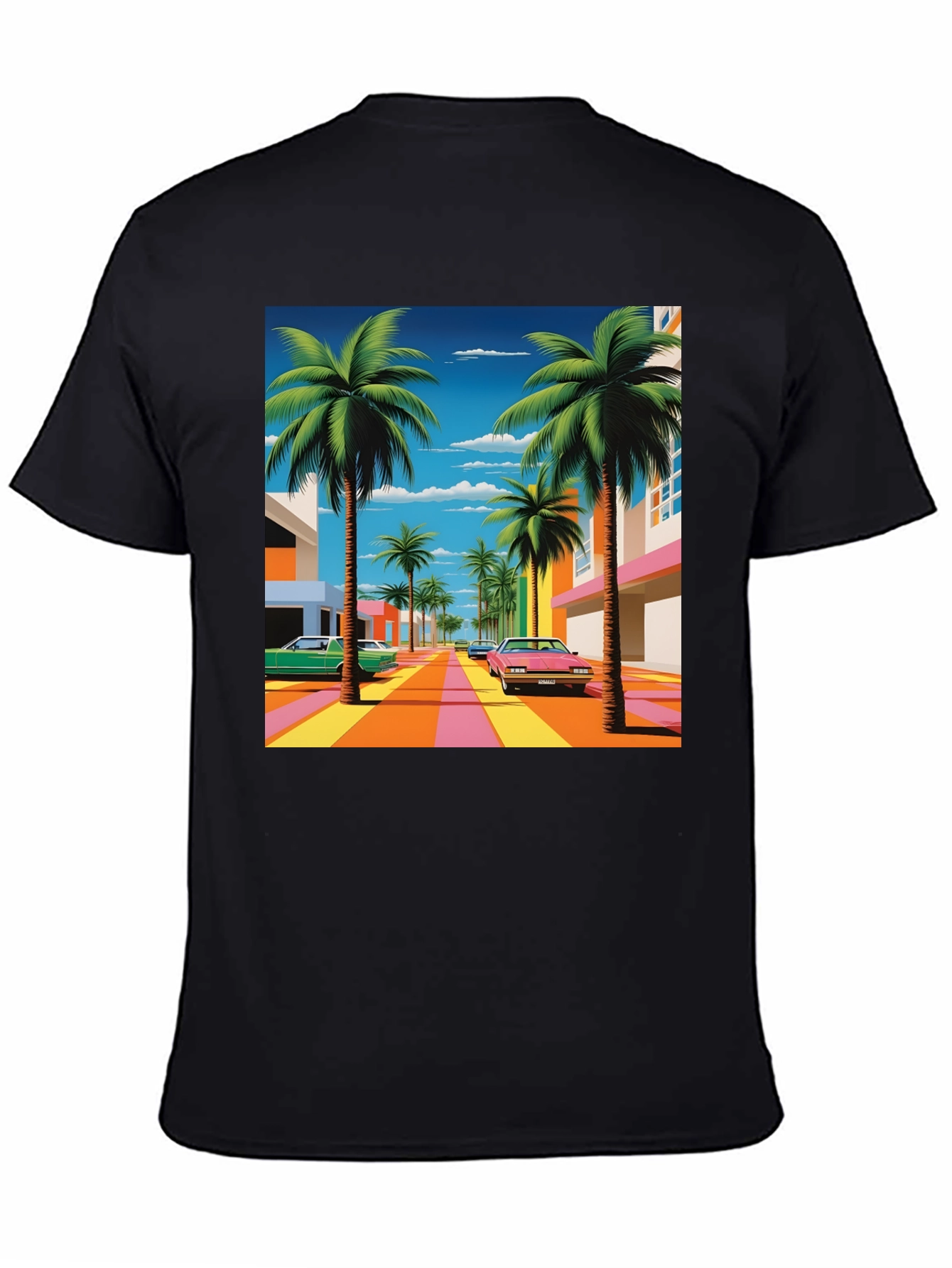 Vaporwave Palm Trees Graphic Tee - Retro Miami Vice Style