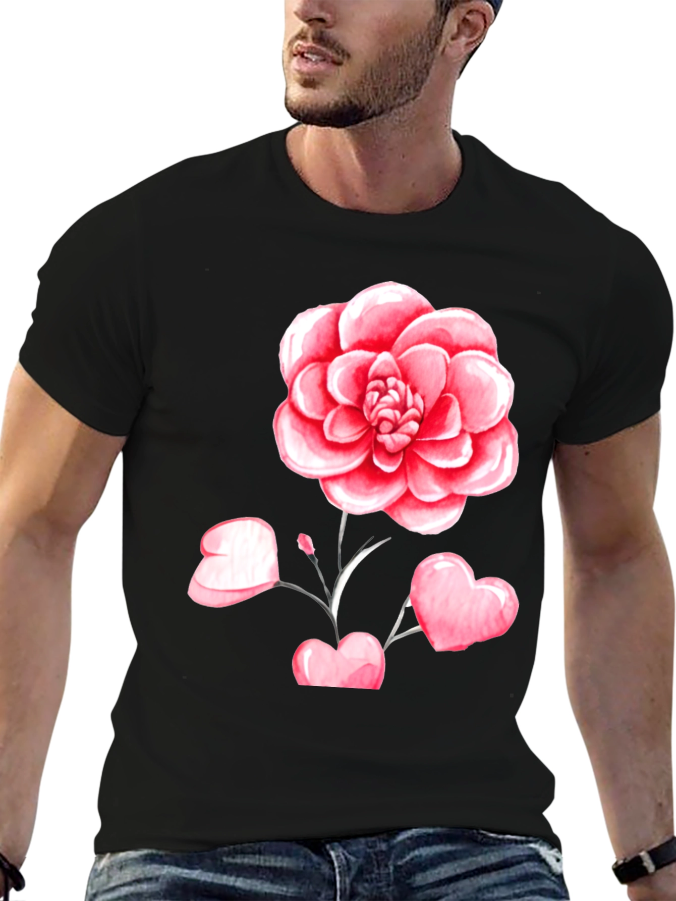 Floral Heart Graphic Tee - Black