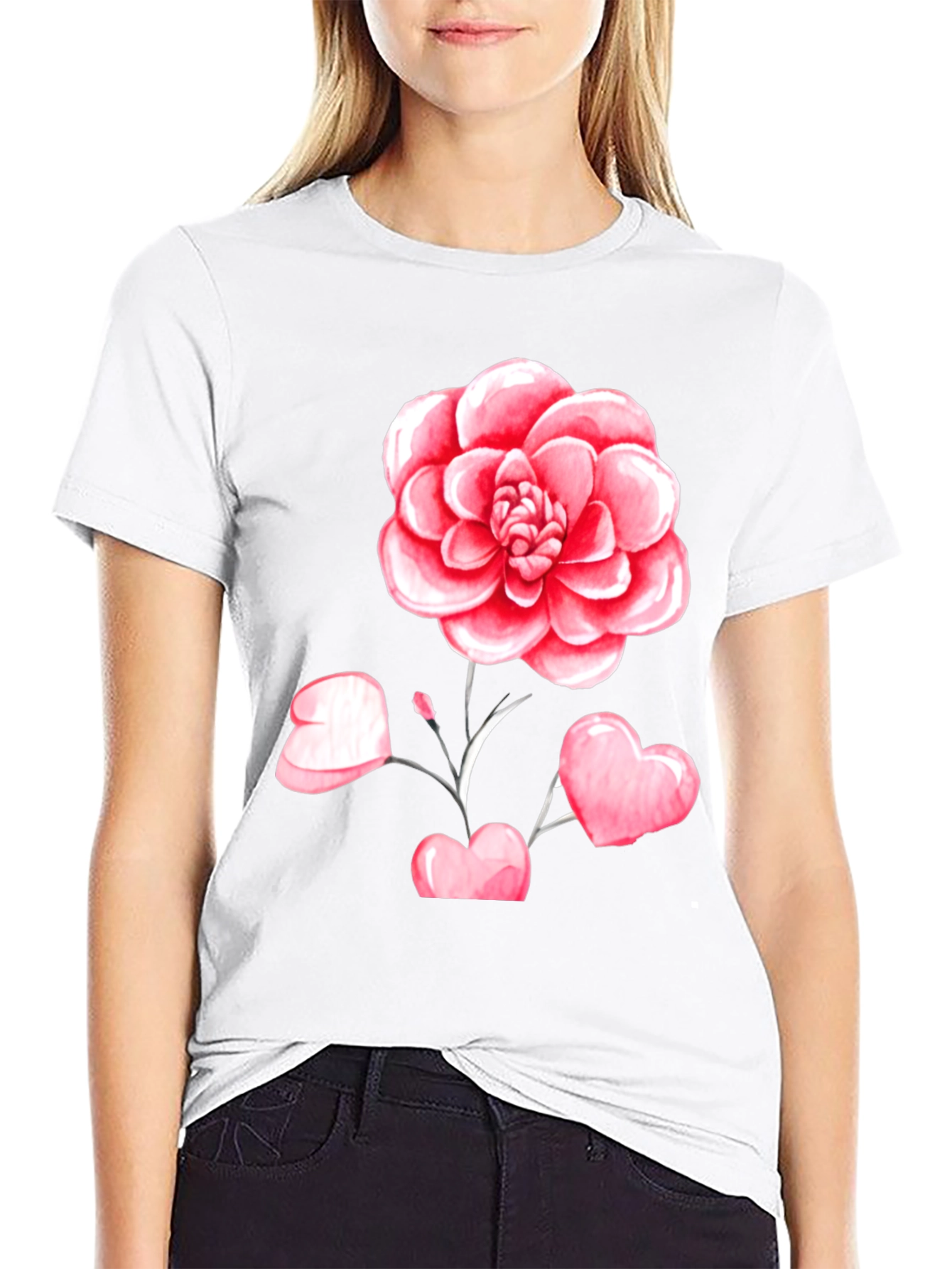 Floral Heart Graphic Tee - Black