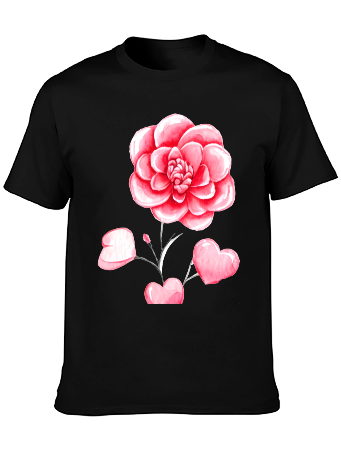 Floral Heart Graphic Tee - Black
